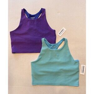 OLD NAVY 2 Fitted Crop Tank Top Built in Sports Bra Girls’ Size L NWT (Bx 22)
